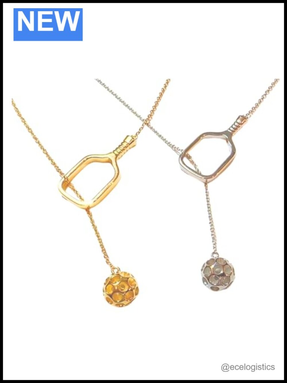 Pickleball Pendant Necklace Lariat 14K Gold Plated Sterling Silver Gift Set